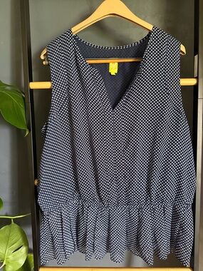 QMack Navy White Polka Dot Sleeveless Peplum Blouse – Size XL